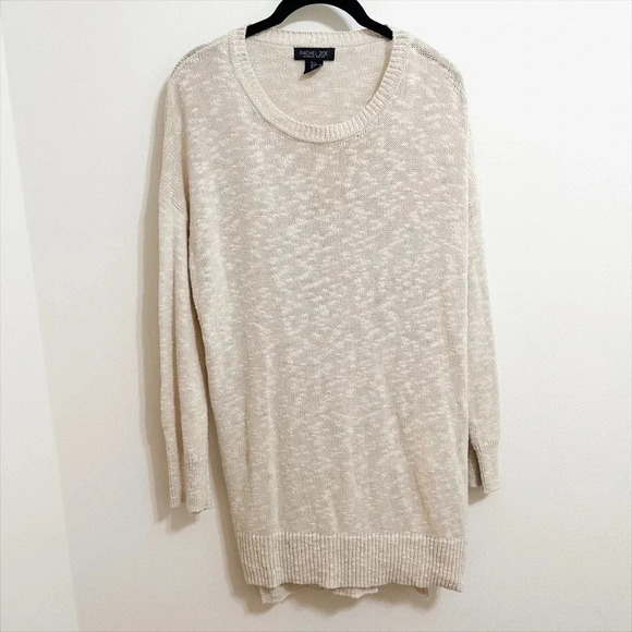 Rachel Zoe Long Line Natural Linen Cotton Blend Crew Neck Sweater Small - Picture 1 of 8